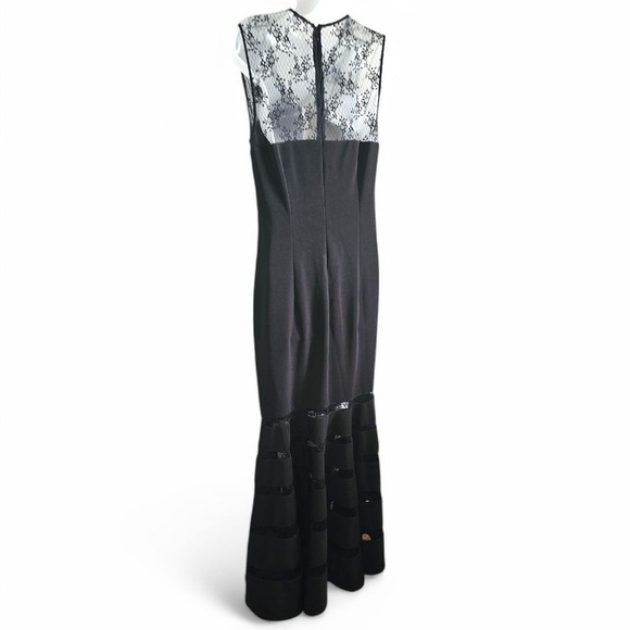 JS Collections Black Sleeveless Vee Neck Lace Illusion Mermaid Gown Size 10 EUC - Picture 6 of 15